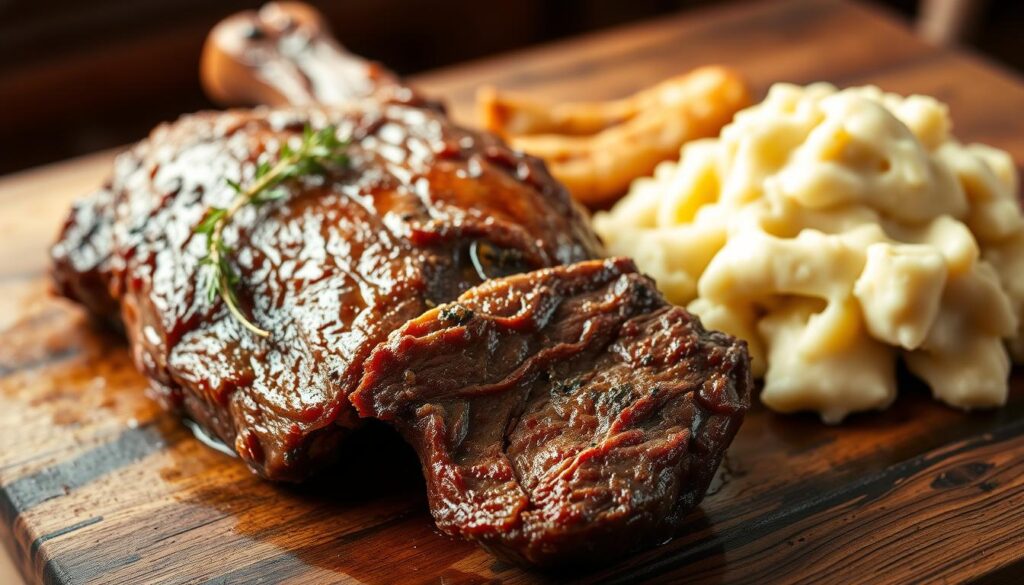 Slow-Cooked Beef Roast with Garlic Mash